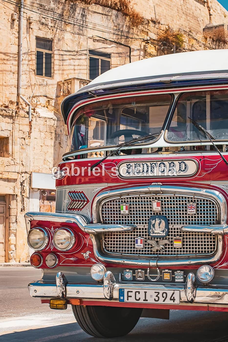A vintage Maltese bus photographed on the island's streets, a reminder of Malta's transport heritage.